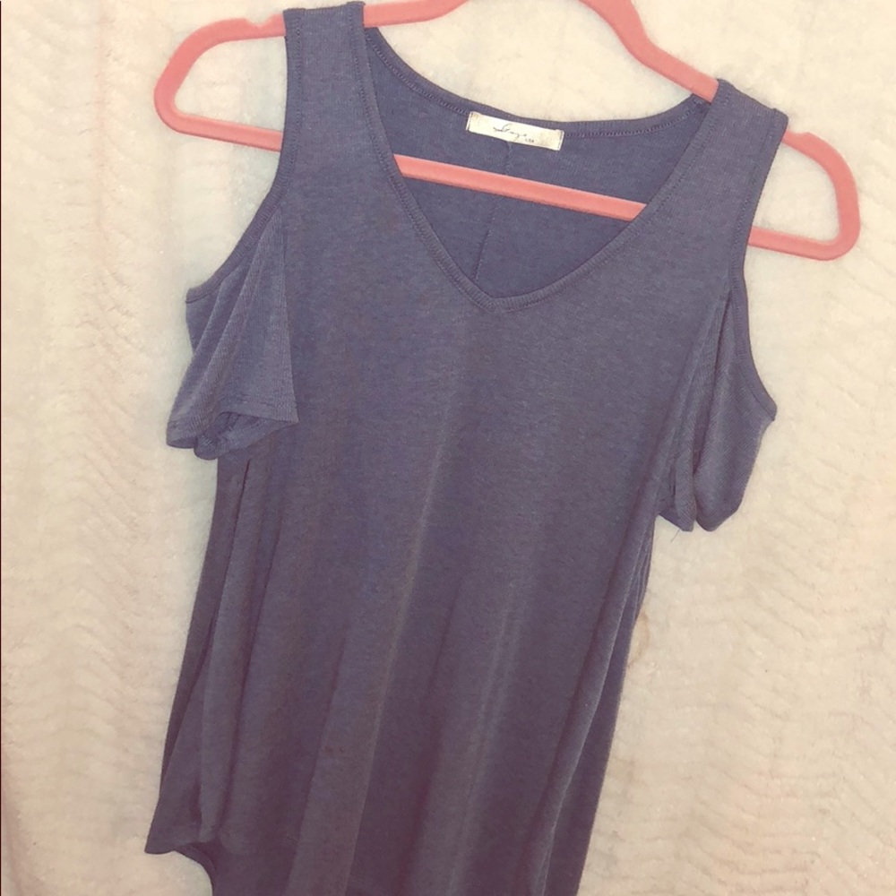 Blue open shoulder shirt